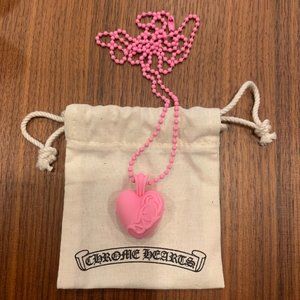 Chrome Hearts Silichrome CH Heart Pink Silicone Pendant Necklace